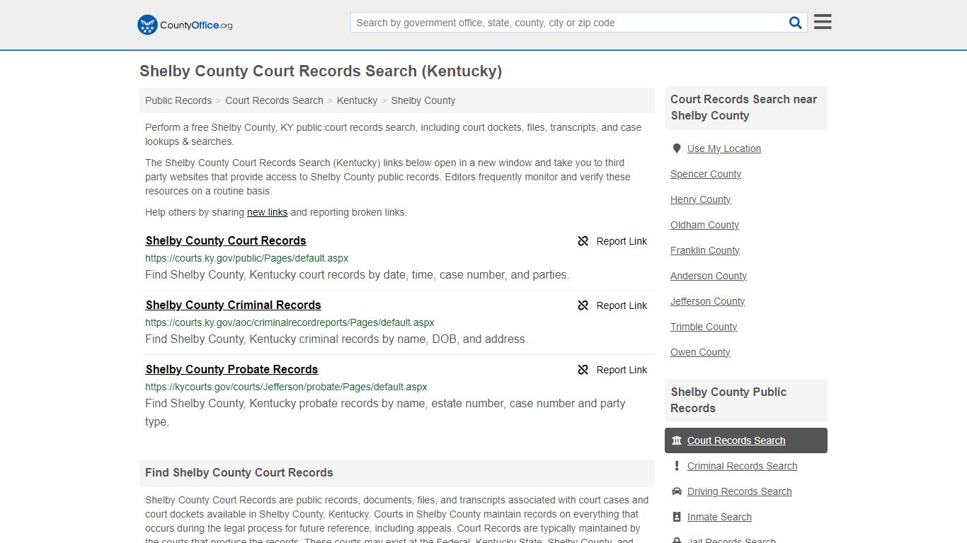 Shelby County Court Records Search (Kentucky) - County Office