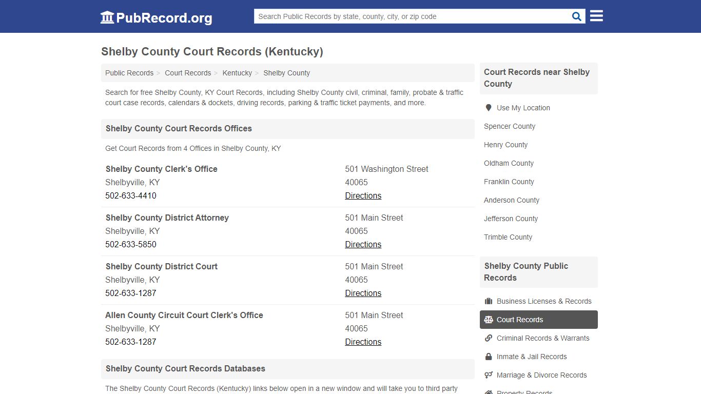 Free Shelby County Court Records (Kentucky Court Records) - PubRecord.org