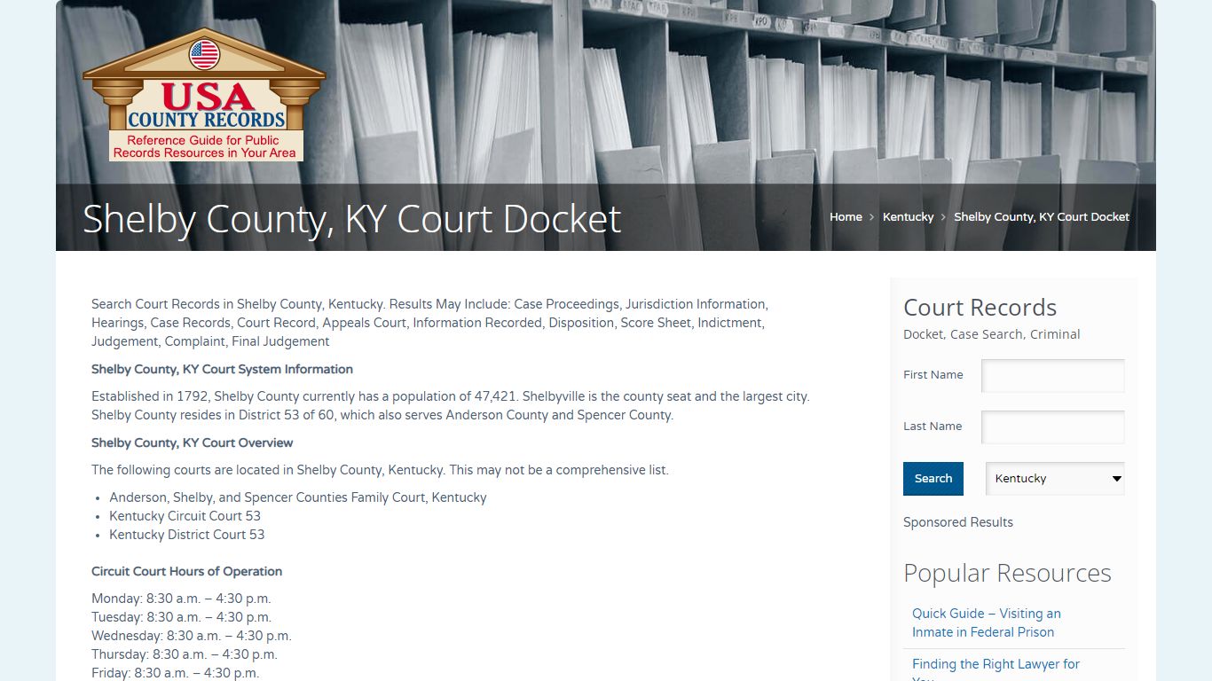 Shelby County, KY Court Docket | Name Search
