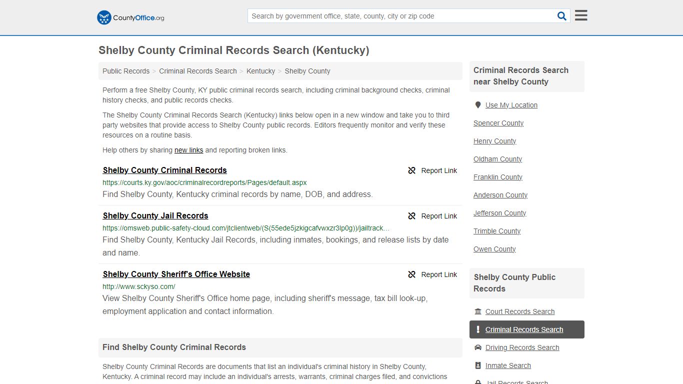 Shelby County Criminal Records Search (Kentucky) - County Office